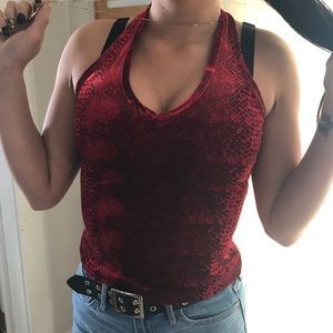 Red Velvet Snakeskin Halter Top